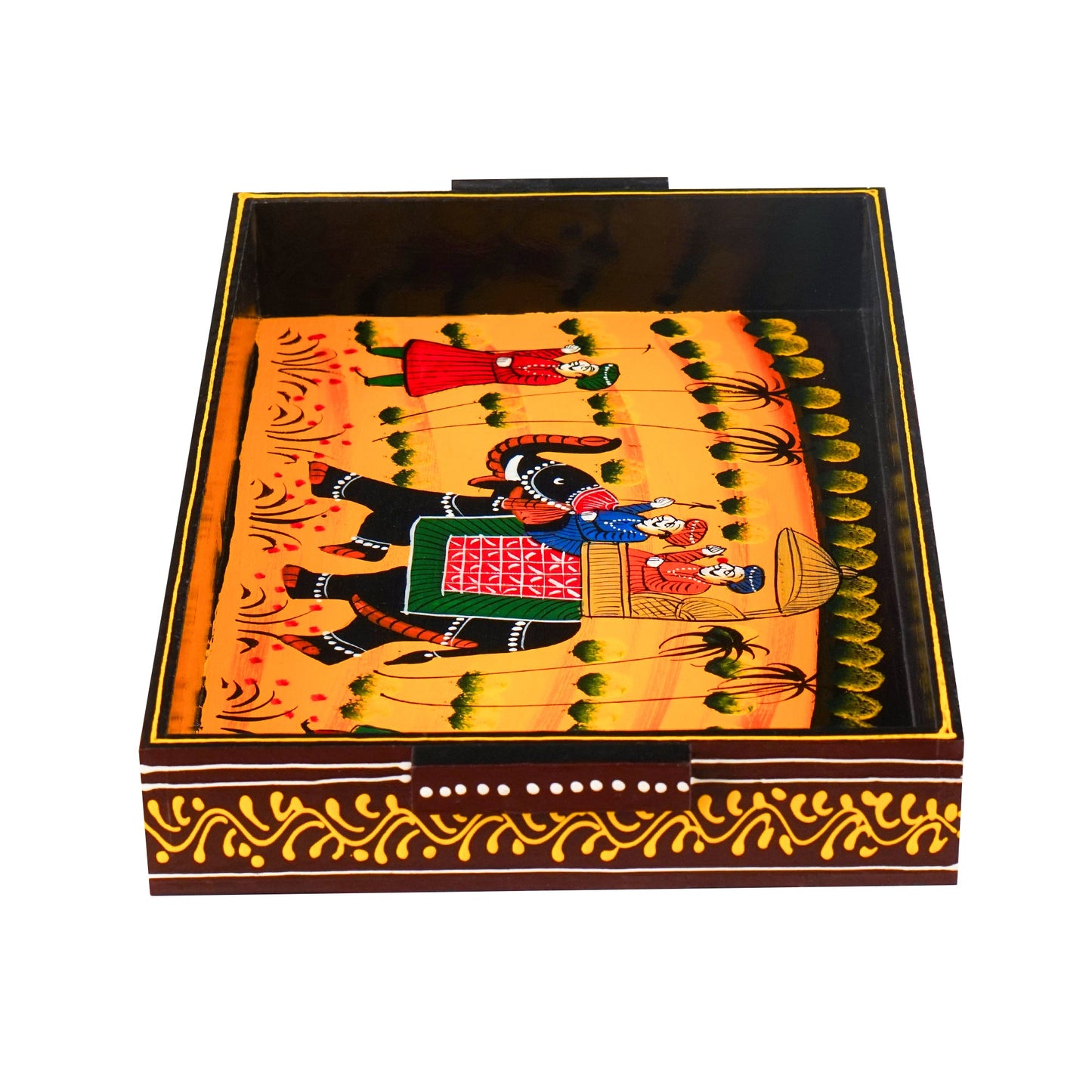 Wooden Tray Serving Hand Painted Set of 3