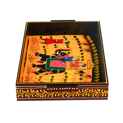 Wooden Tray Serving Hand Painted Set of 3