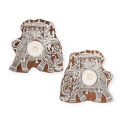 Eco-friendly Wooden Elephant Tealight Candle Holder