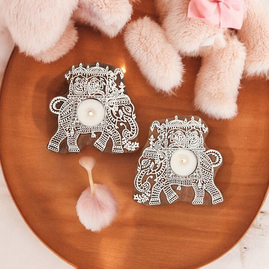 Eco-friendly Wooden Elephant Tealight Candle Holder