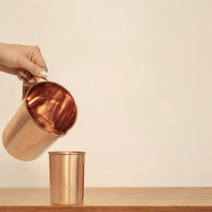 Pure Copper Jug with Lid  and two glass