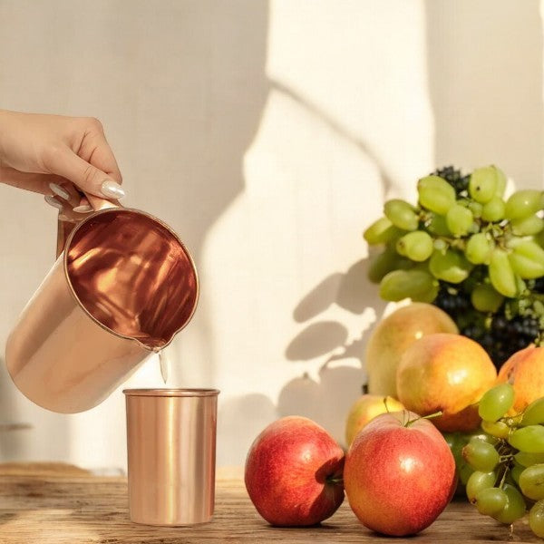 Pure Copper Jug with Lid  and two glass