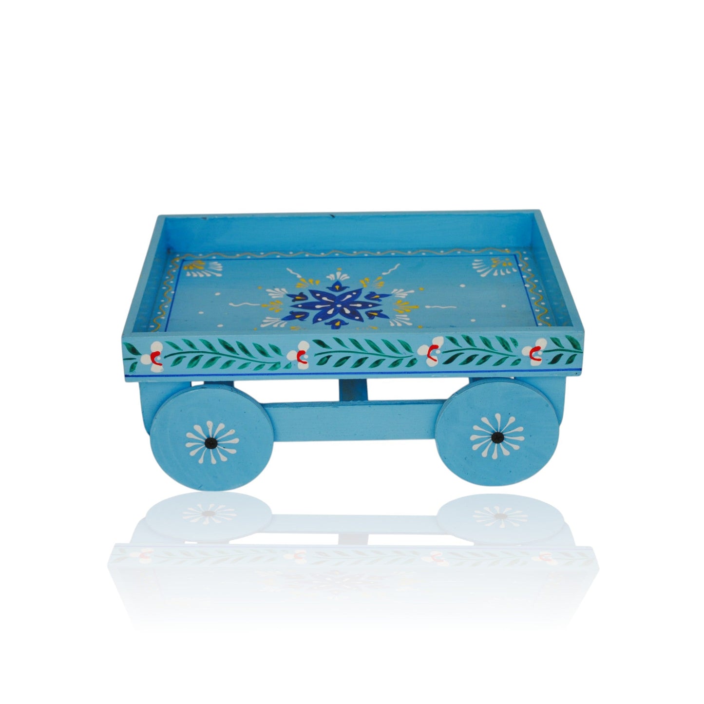 Wooden Handpained Tea Thela Serving Table Trolley-Blue