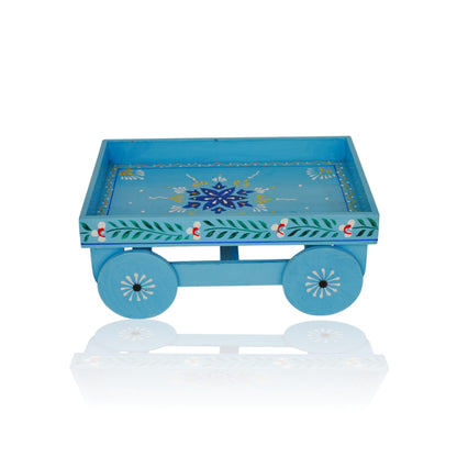 Wooden Handpained Tea Thela Serving Table Trolley-Blue