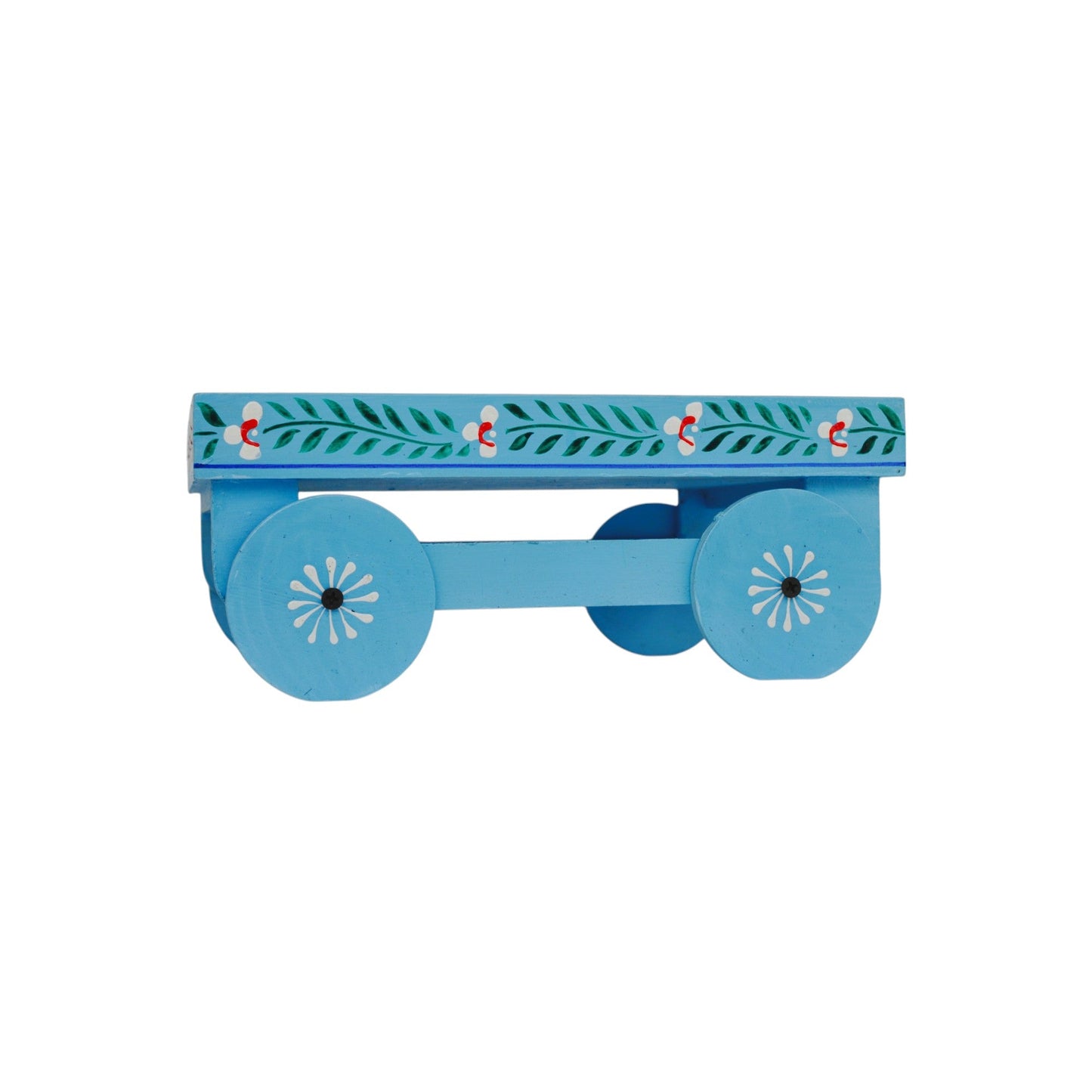 Wooden Handpained Tea Thela Serving Table Trolley-Blue
