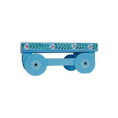Wooden Handpained Tea Thela Serving Table Trolley-Blue