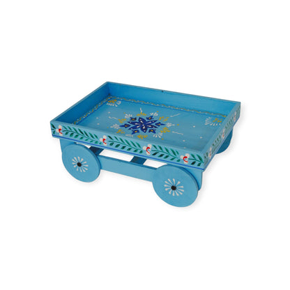 Wooden Handpained Tea Thela Serving Table Trolley-Blue