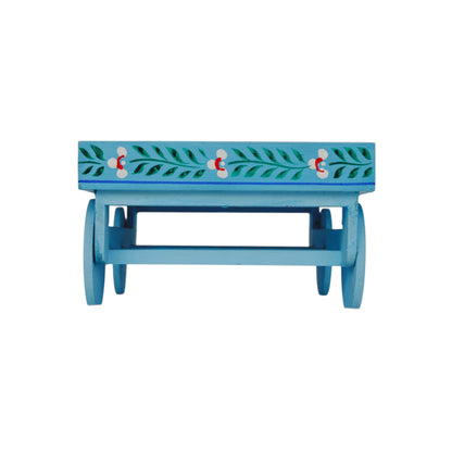 Wooden Handpained Tea Thela Serving Table Trolley-Blue