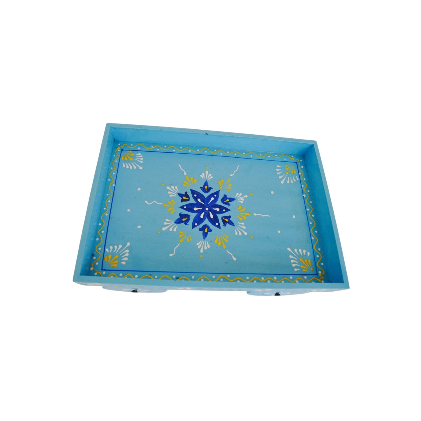 Wooden Handpained Tea Thela Serving Table Trolley-Blue