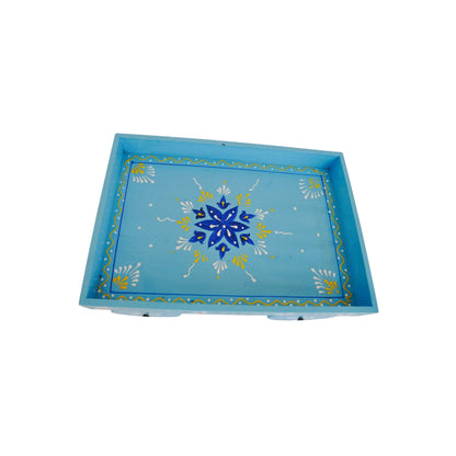 Wooden Handpained Tea Thela Serving Table Trolley-Blue
