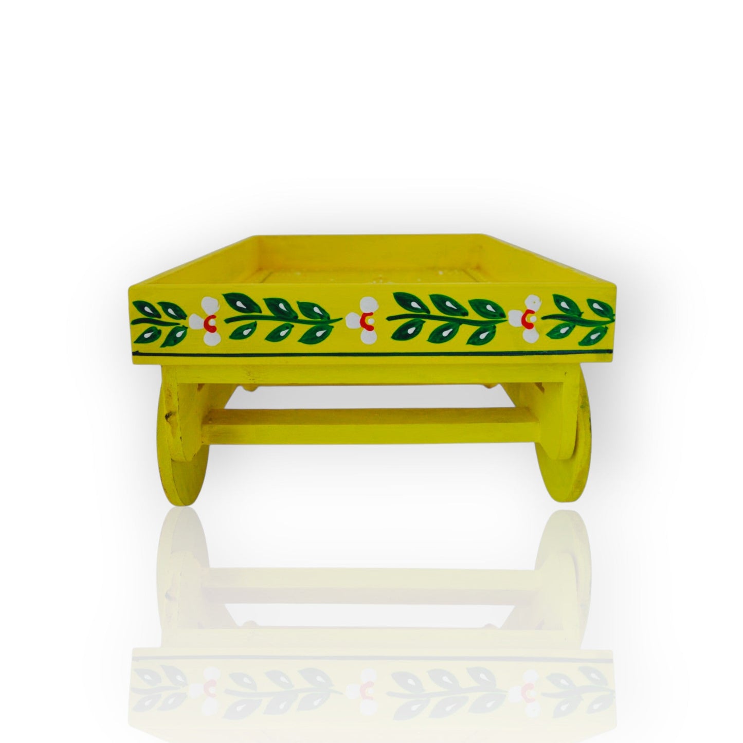Wooden Handpained Tea Thela Serving Table Trolley-Yellow