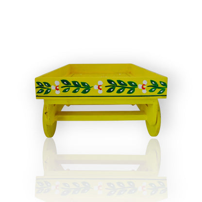 Wooden Handpained Tea Thela Serving Table Trolley-Yellow
