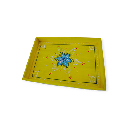Wooden Handpained Tea Thela Serving Table Trolley-Yellow