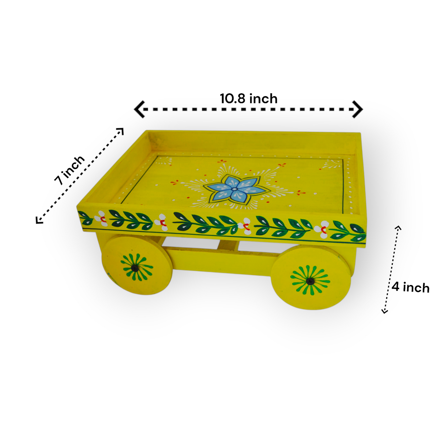 Wooden Handpained Tea Thela Serving Table Trolley-Yellow