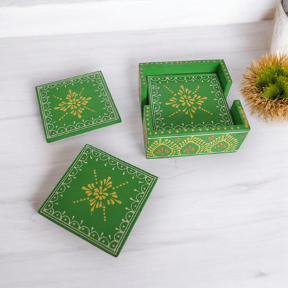 Wooden Green Tea Coaster Set Of 6