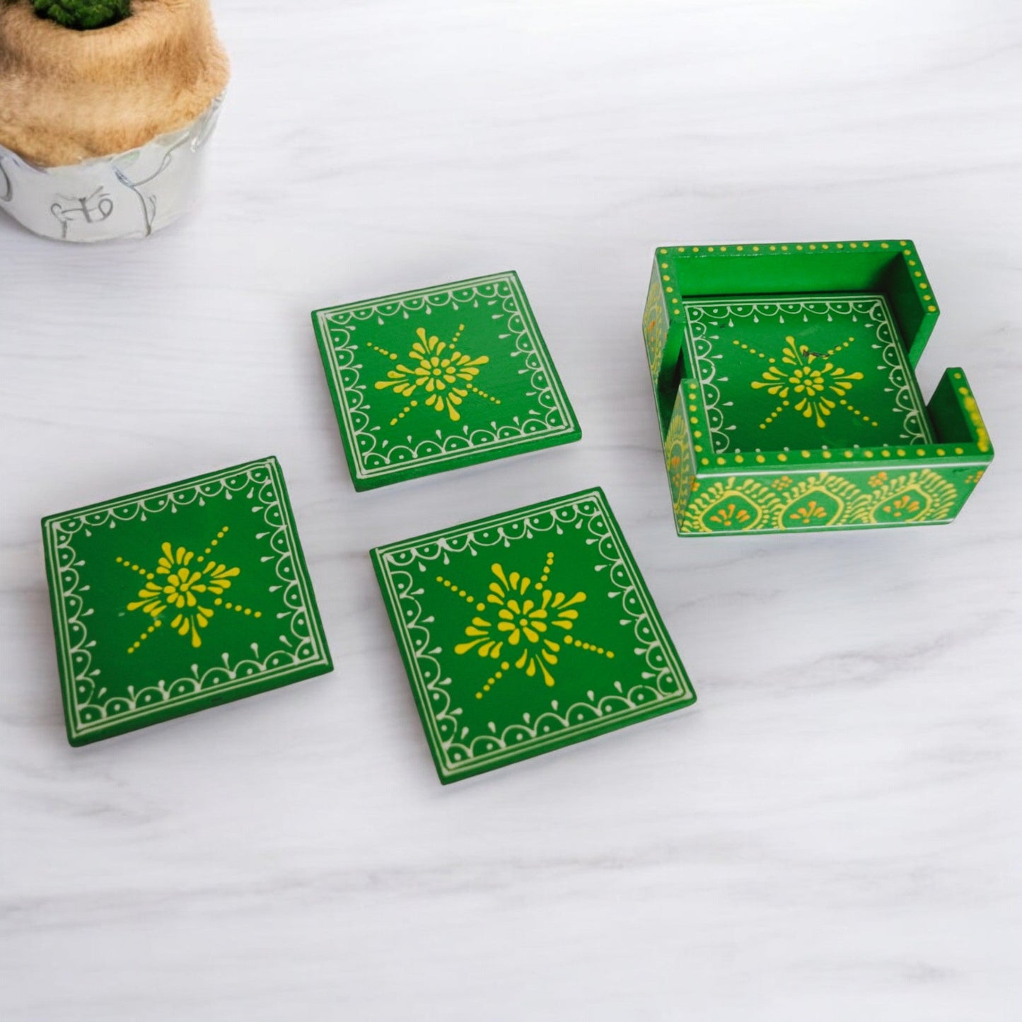 Wooden Green Tea Coaster Set Of 6
