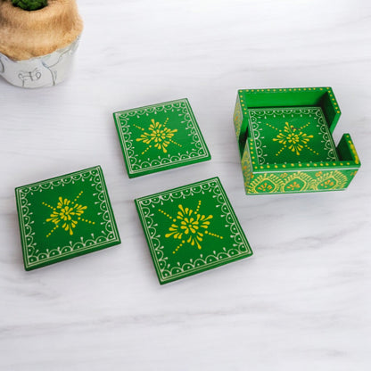 Wooden Green Tea Coaster Set Of 6