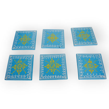 Wooden Blue Tea Coaster Set Of 6