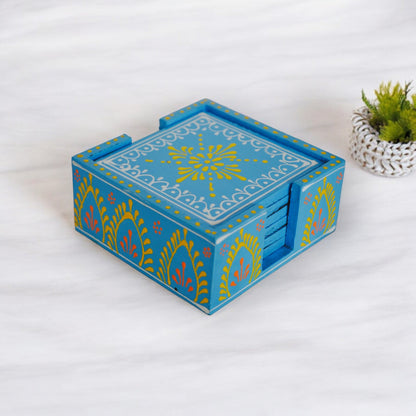 Wooden Blue Tea Coaster Set Of 6