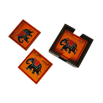 Elephant Hand Painted Tea Coasters Set Of 6 Pcs