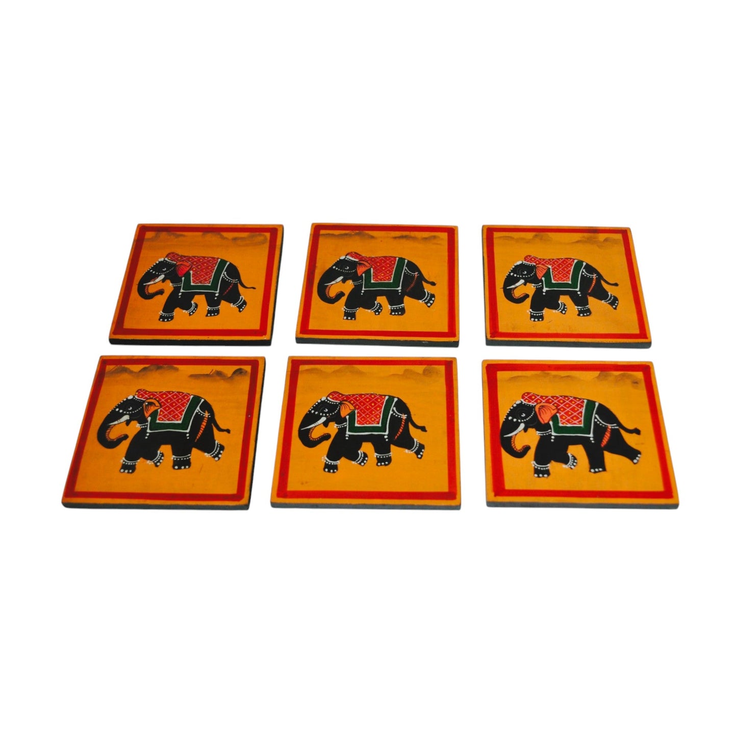 Elephant Hand Painted Tea Coasters Set Of 6 Pcs