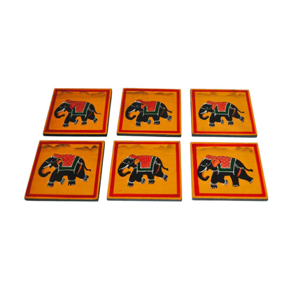 Elephant Hand Painted Tea Coasters Set Of 6 Pcs