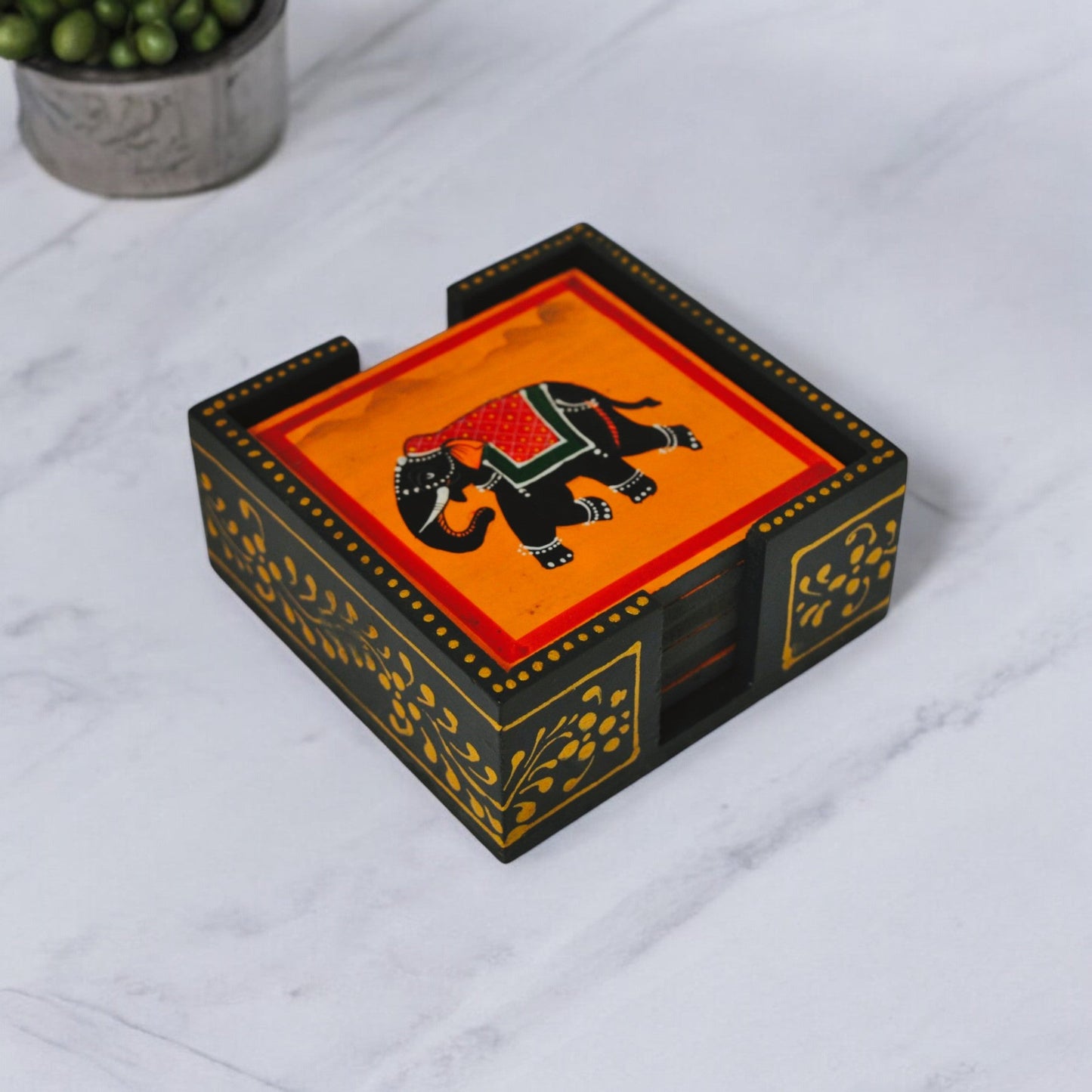 Elephant Hand Painted Tea Coasters Set Of 6 Pcs