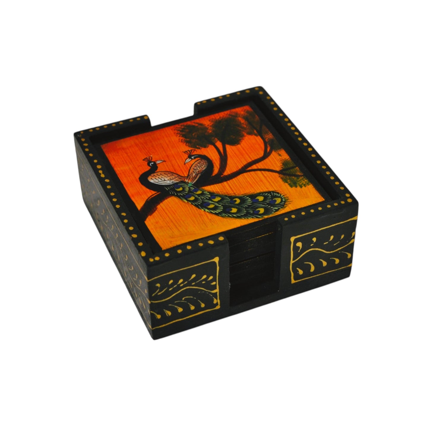 Peacock Hand Painted Tea Coasters Set Of 6 Pcs