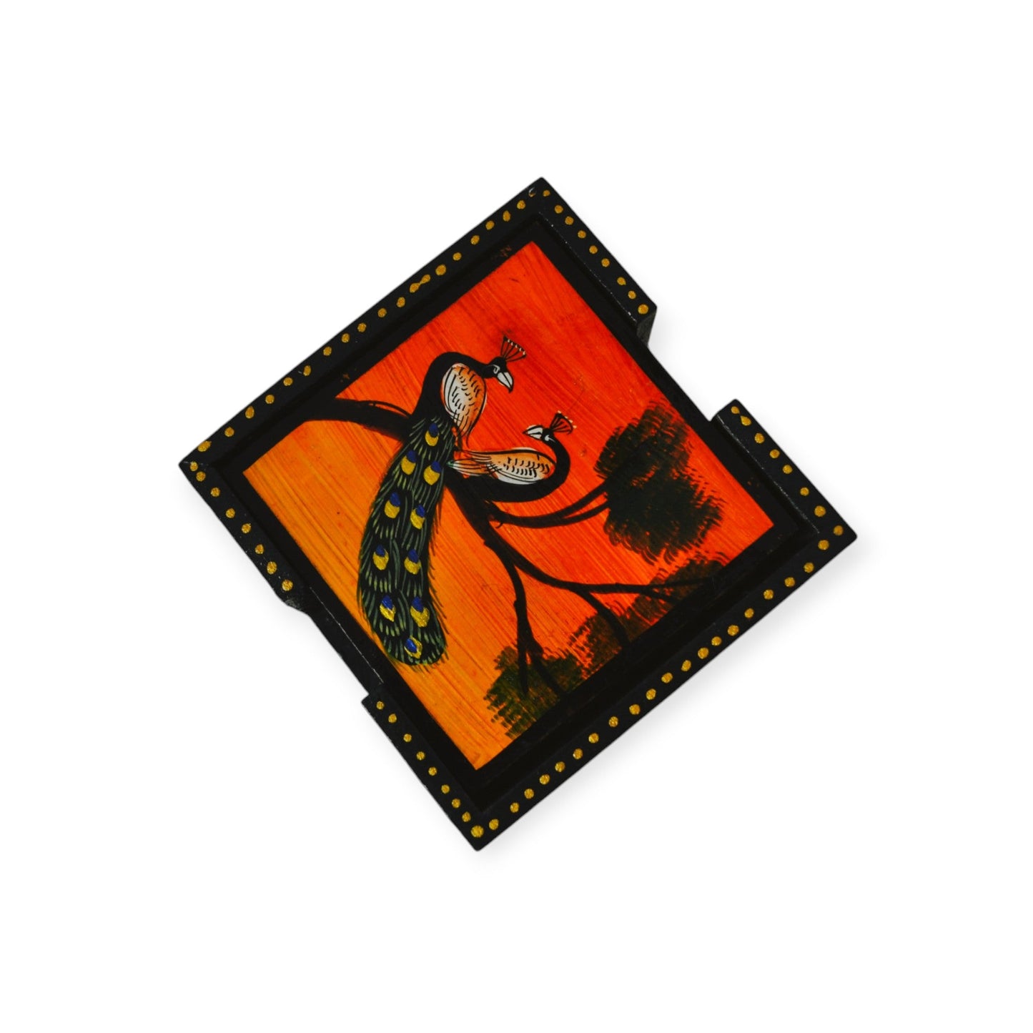 Peacock Hand Painted Tea Coasters Set Of 6 Pcs