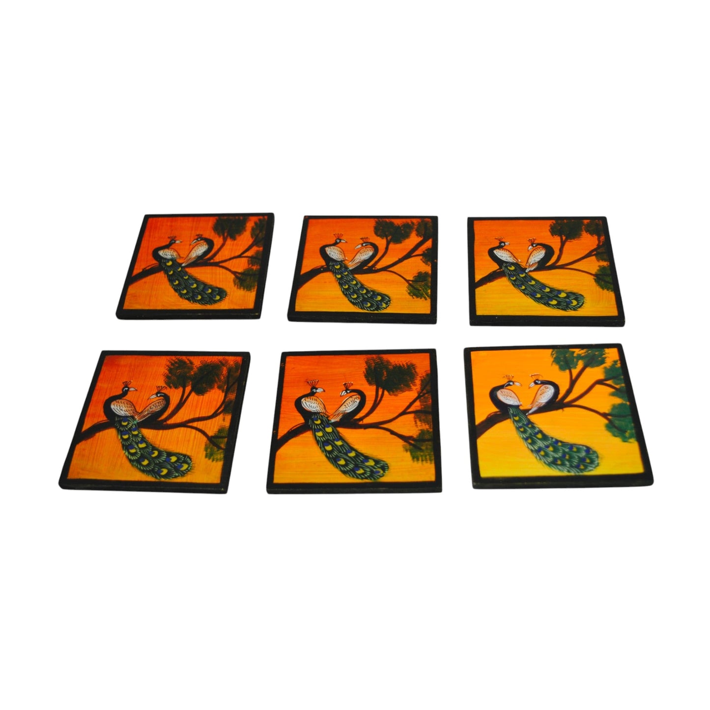 Peacock Hand Painted Tea Coasters Set Of 6 Pcs