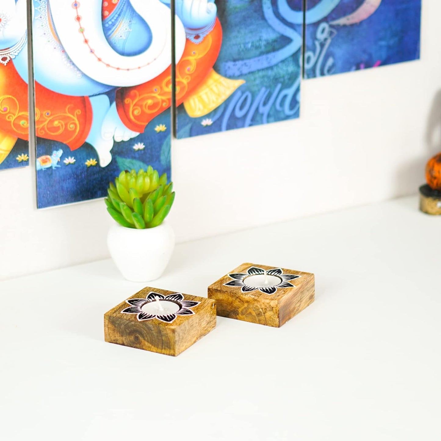 Wooden Tea-Light Holder for Decoration set of two pc