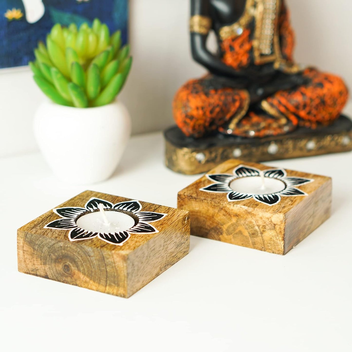 Wooden Tea-Light Holder for Decoration set of two pc