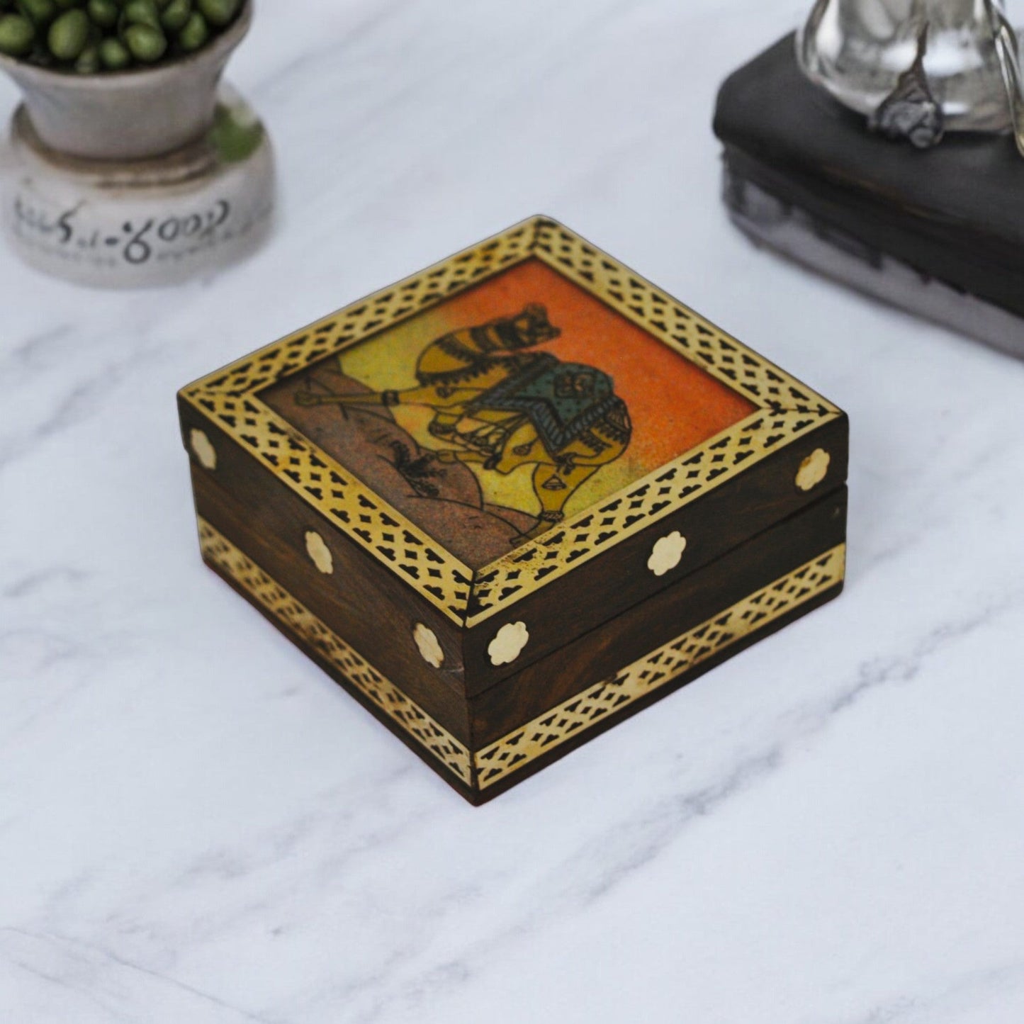 Wooden Jewellery Box With Gemstone Painting