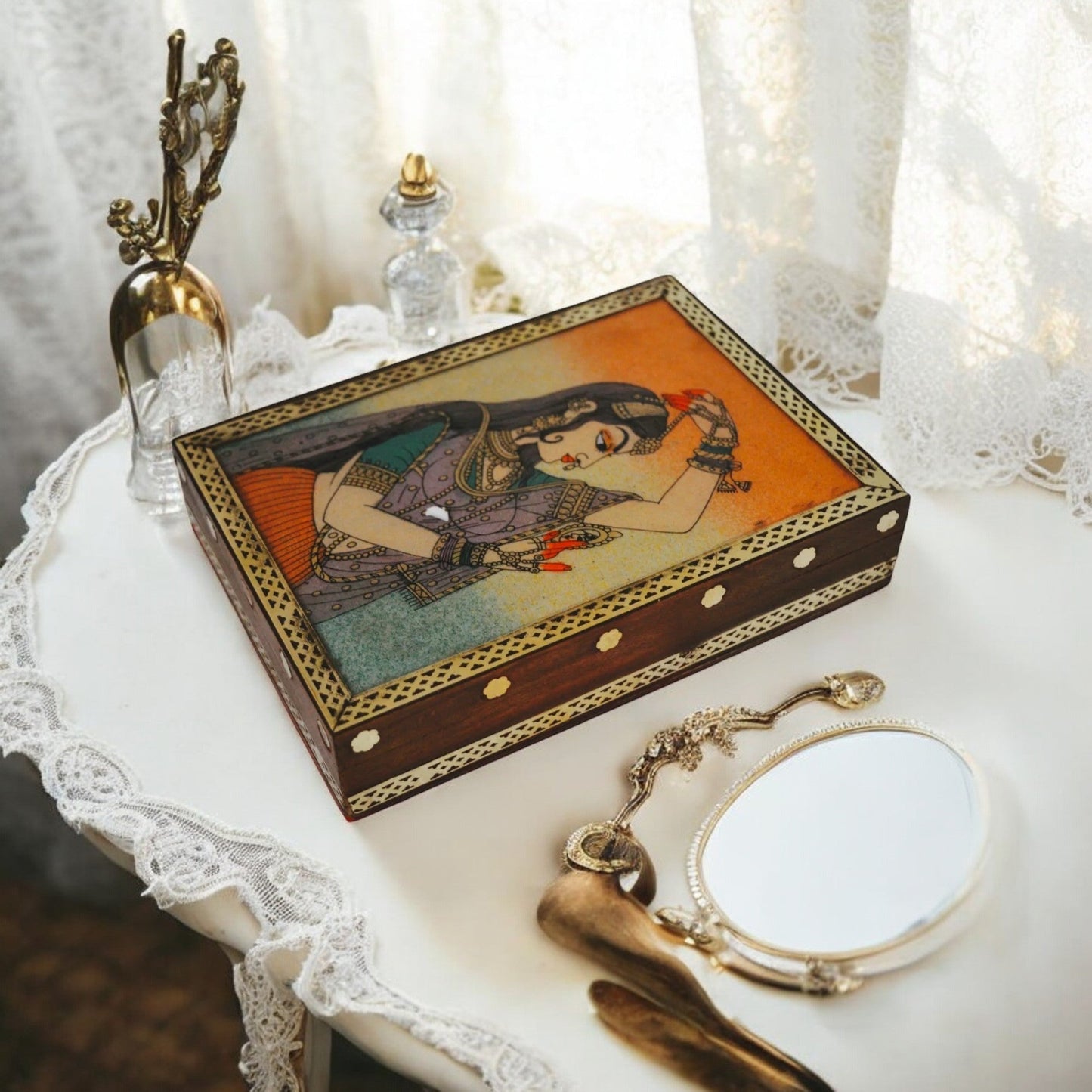 Wooden Jewellery Box With Gemstone Painting