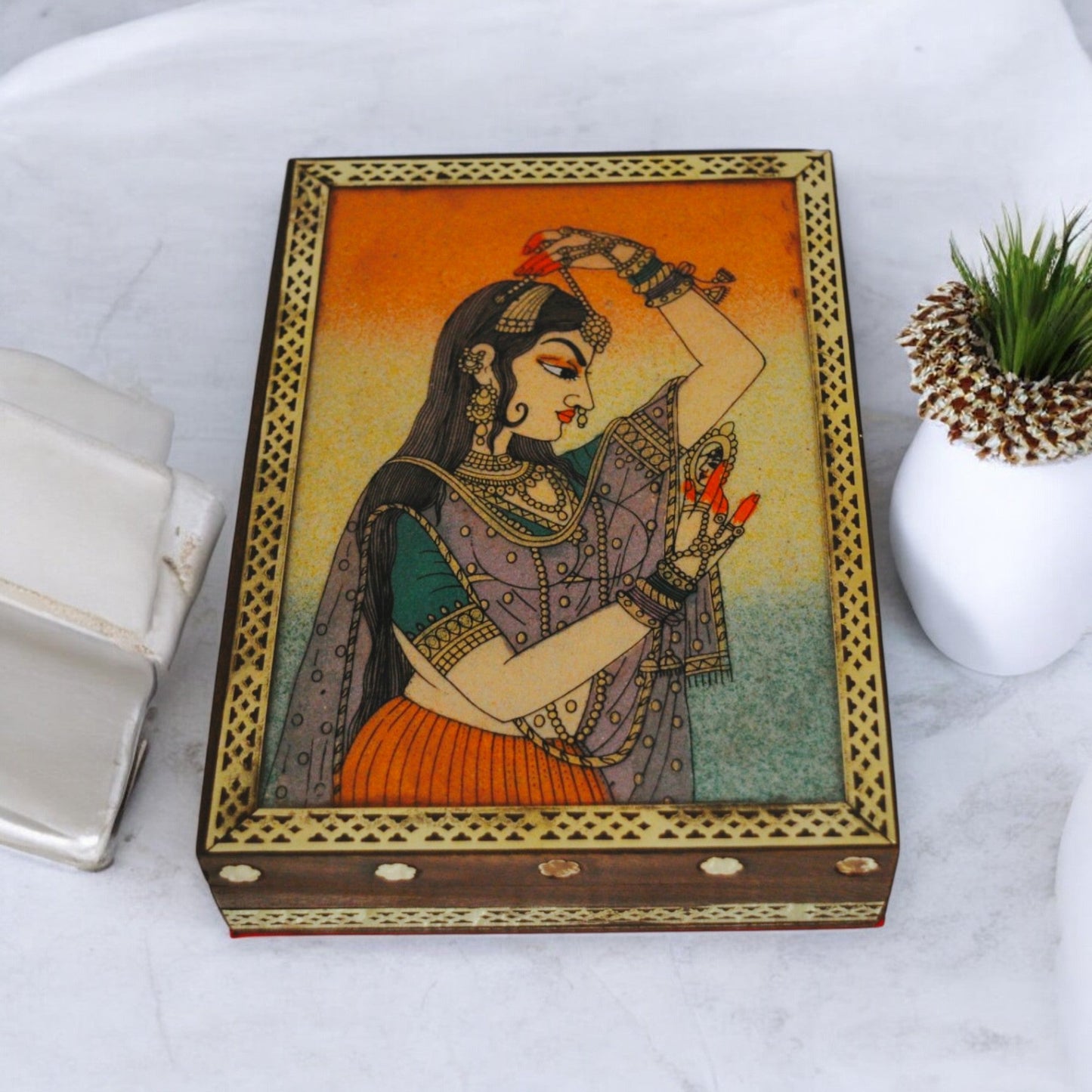 Wooden Jewellery Box With Gemstone Painting