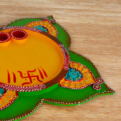 Wooden Pooja Thali With Decorative