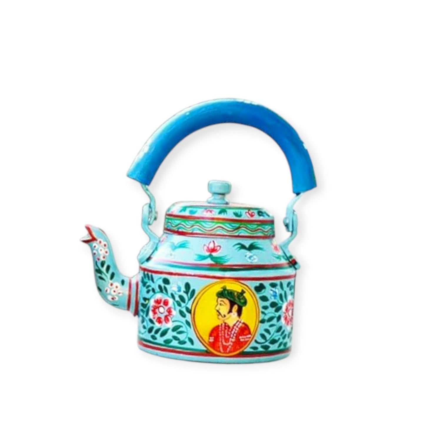 Hand Painted Aluminum Tea Kettle With Wooden Troly Set