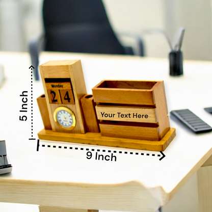 Wooden Desk Pen Holder With Calendar Set of 50