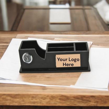 Wooden Table Clock Pen Stand For Office Set of 50