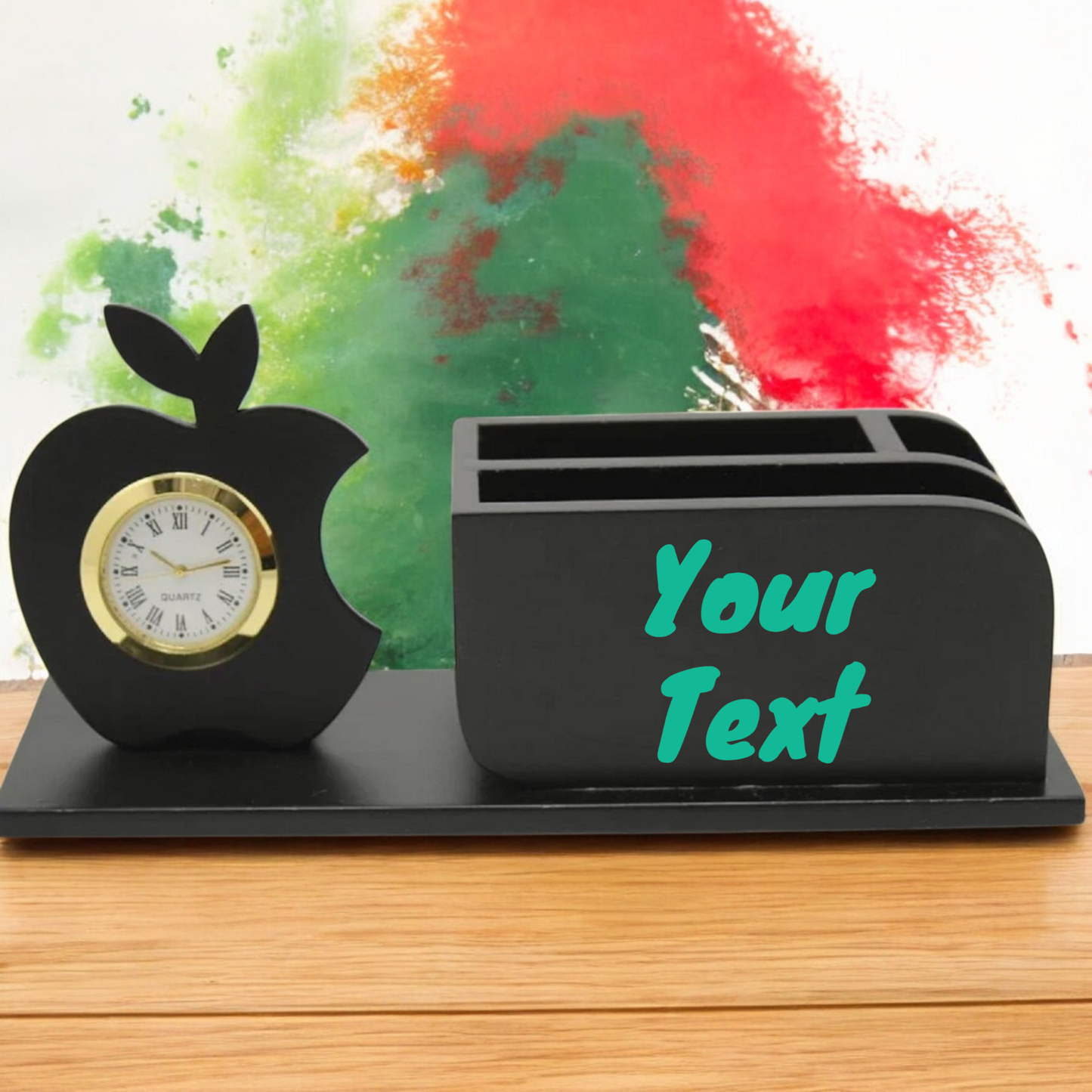 Wooden Desk Pen Holder With Clock Set of 50