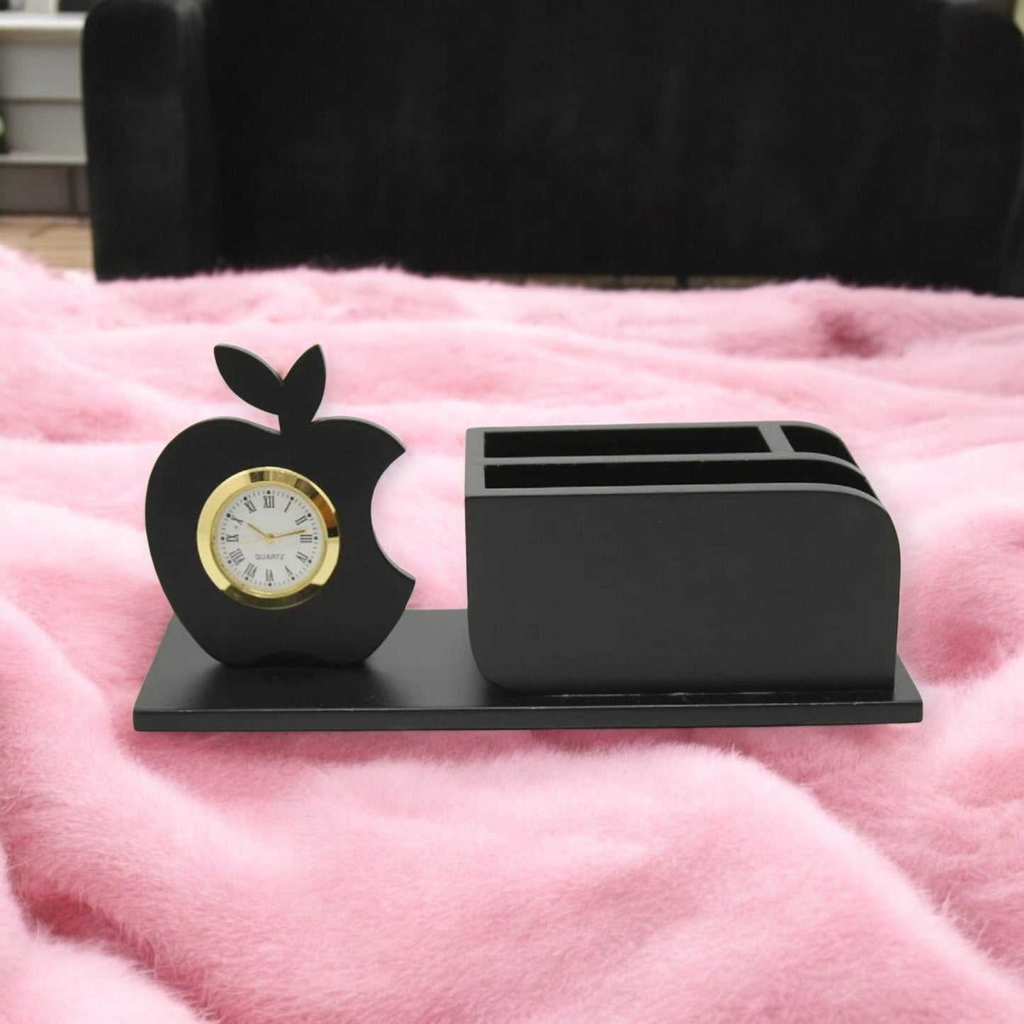 Wooden Desk Pen Holder With Clock Set of 50