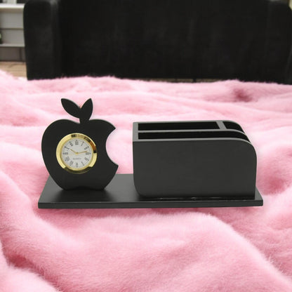 Wooden Desk Pen Holder With Clock Set of 50