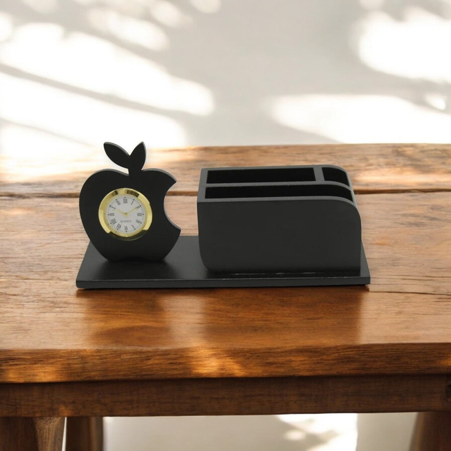Wooden Desk Pen Holder With Clock Set of 50