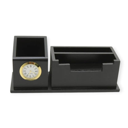 Wooden Desk Pen Holder With Clock Set of 50