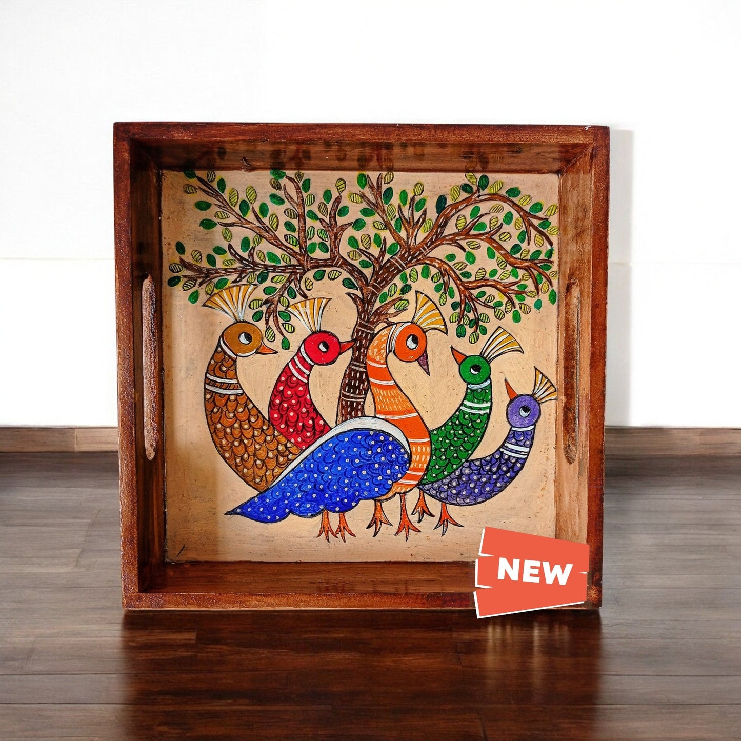 Wooden Hand Painted Serving Tray Peacock Desing