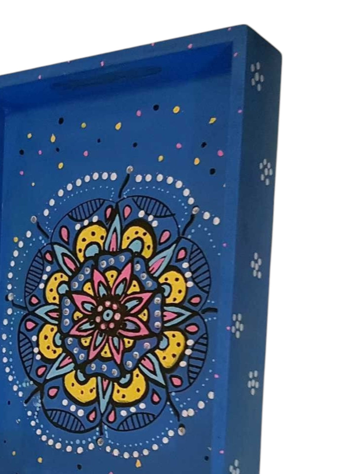 Wooden Hand Painted Serving Tray Mandala Desing