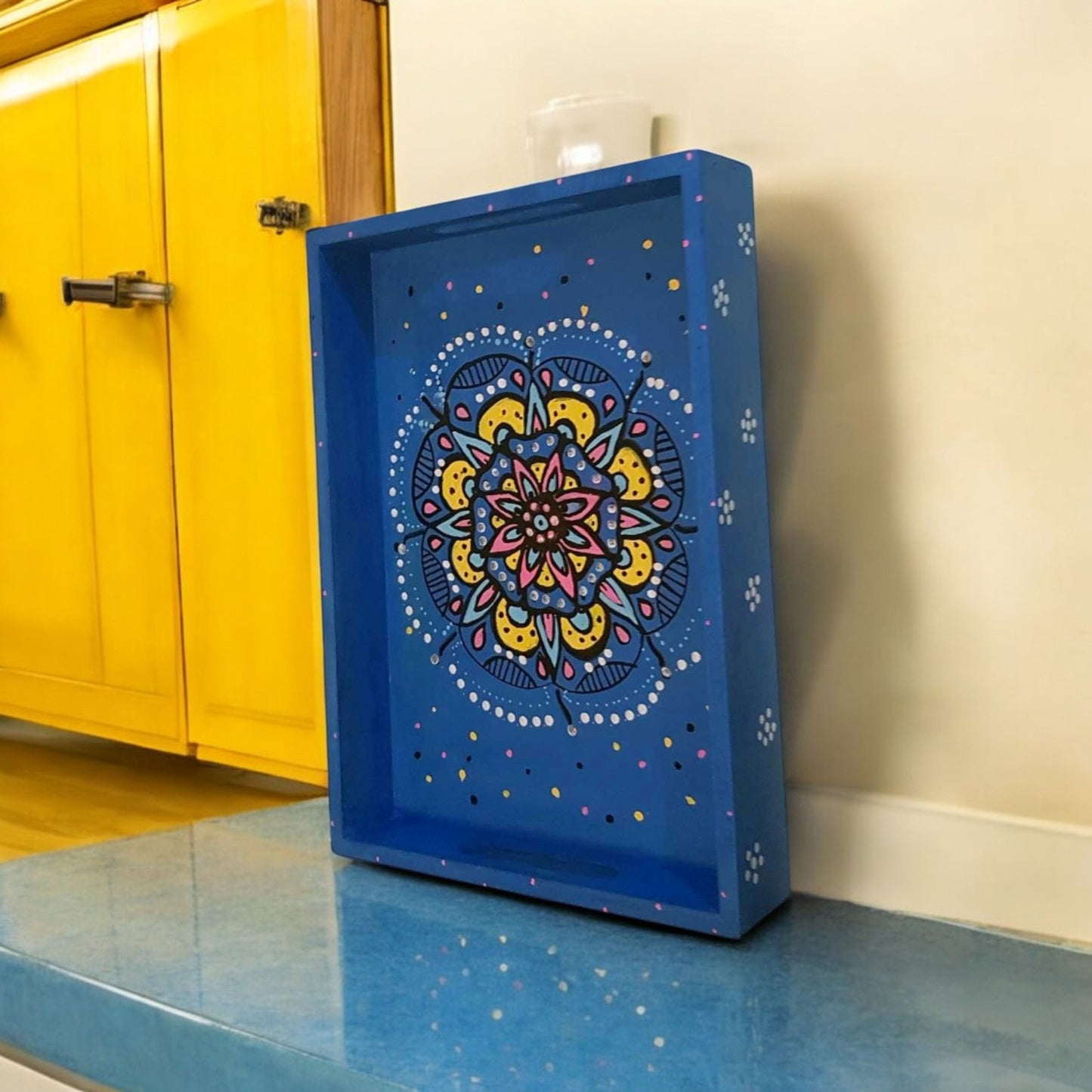 Wooden Hand Painted Serving Tray Mandala Desing