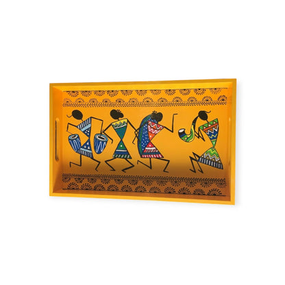 Wooden Hand Painted Serving Tray Warli Desing