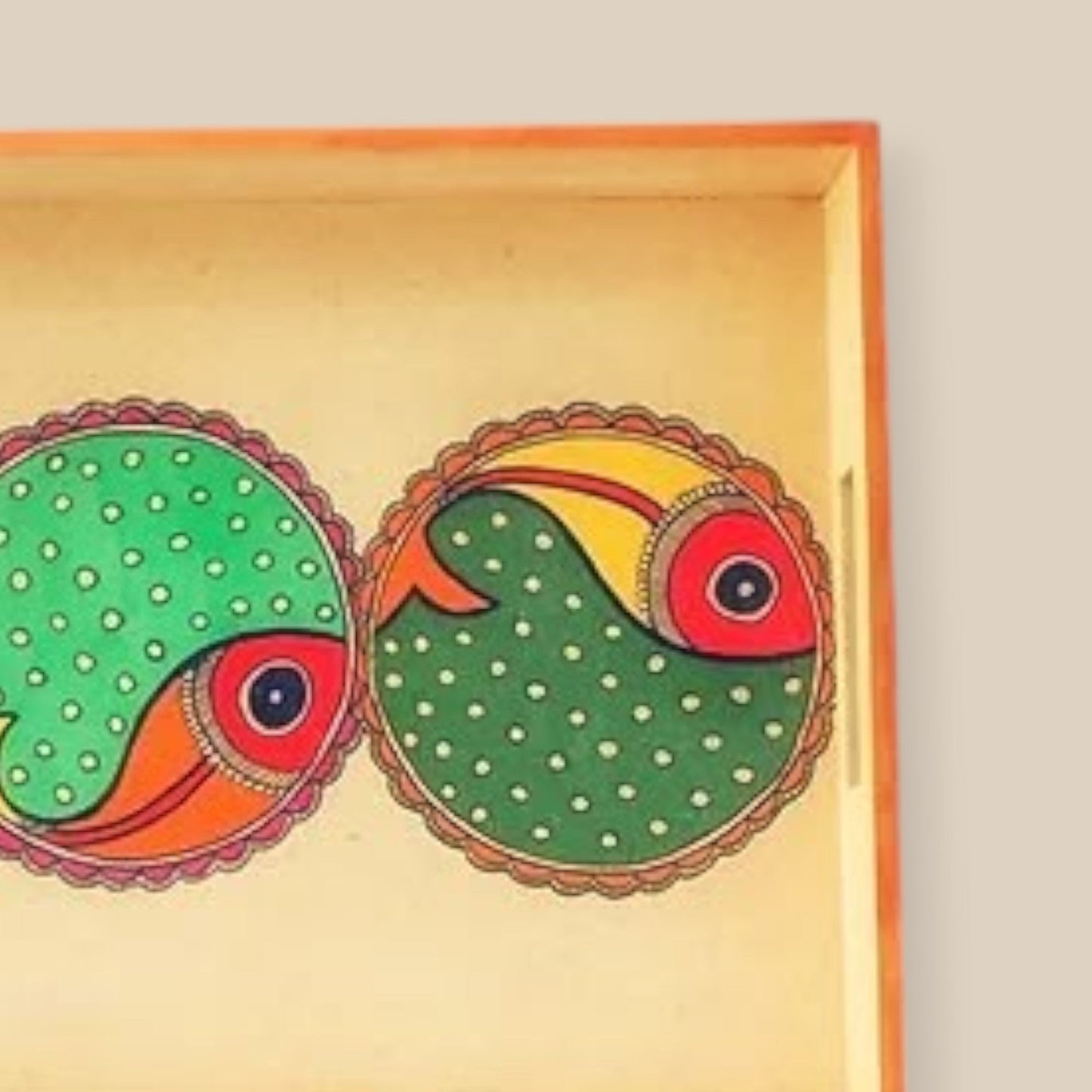 Wooden Hand Painted Serving Tray With Three Fish Desing