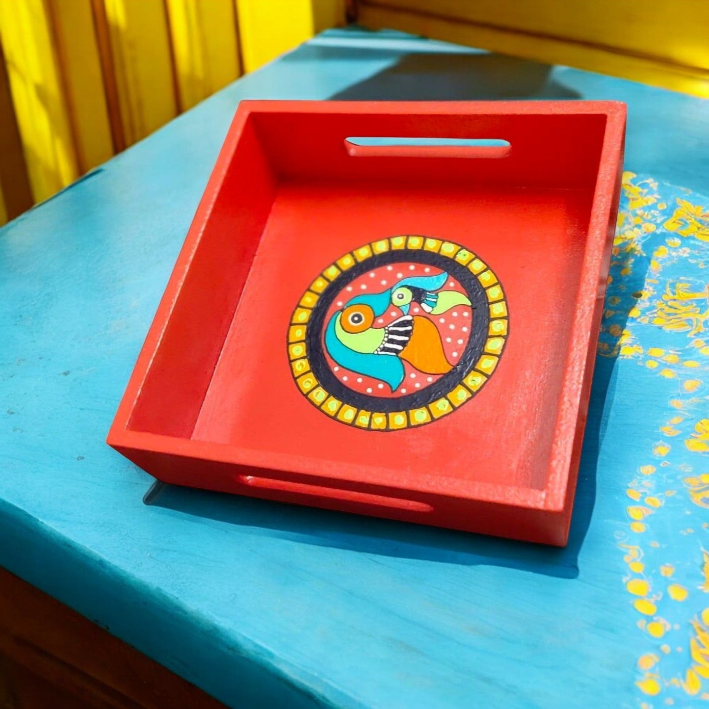 Wooden Hand Painted Serving Tray  - Bird Design
